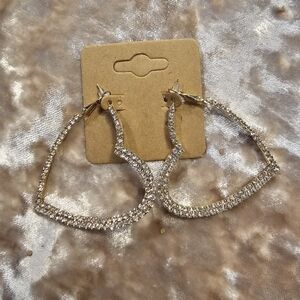 Heart Rhinestone Gold Hoop Earrings Silver 925 Post New in Package